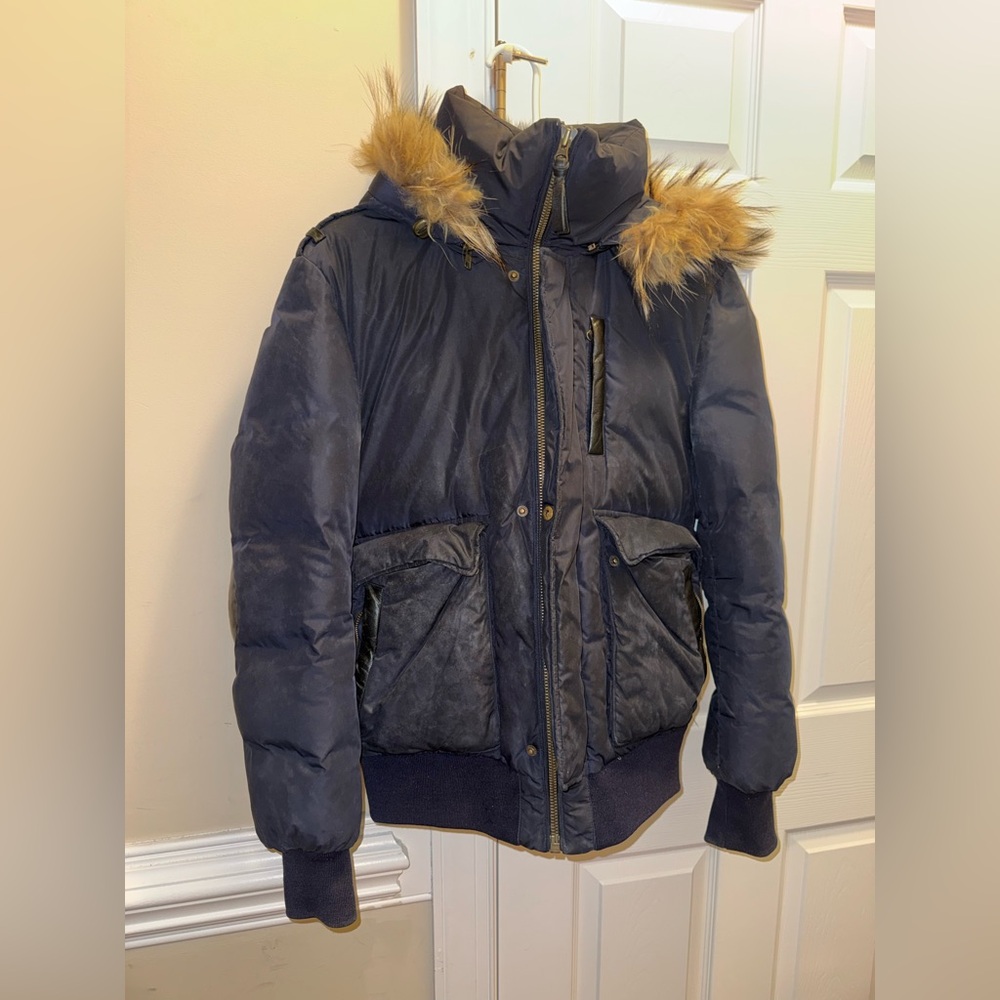 Mackage Dark Puffer Jacket with Fur Hood